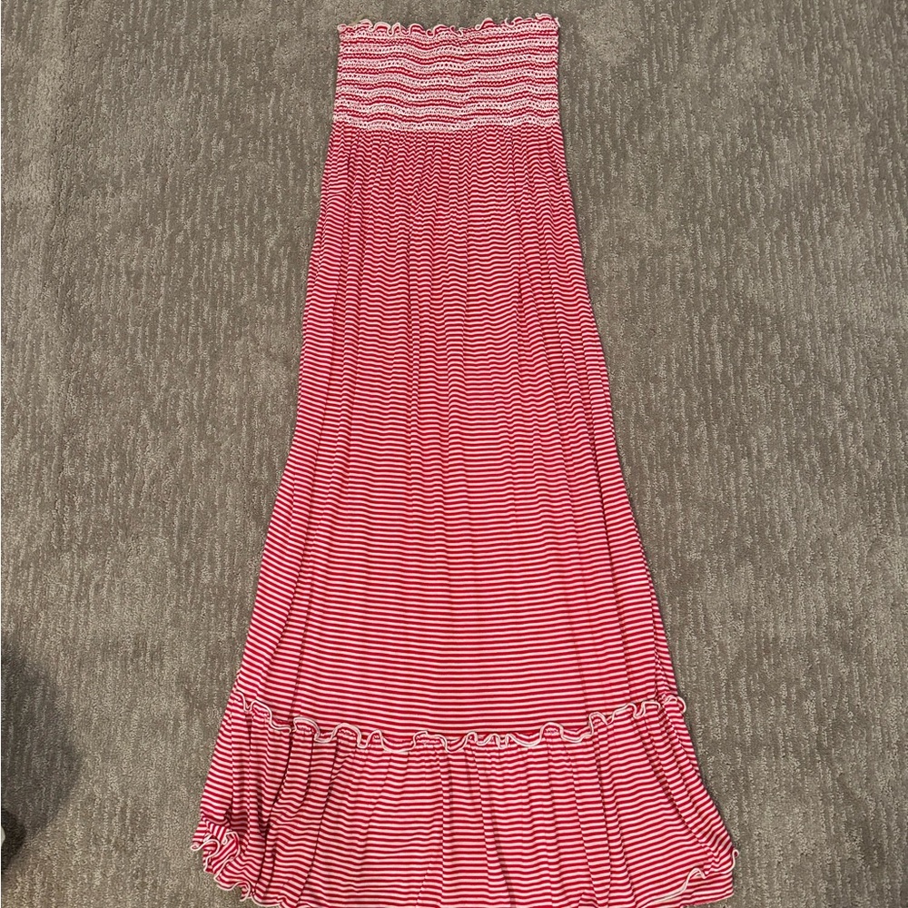 Karlie red and white striped strapless elastic top cotton sundress
